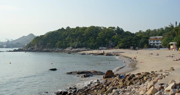 Sandy beach and mountain island