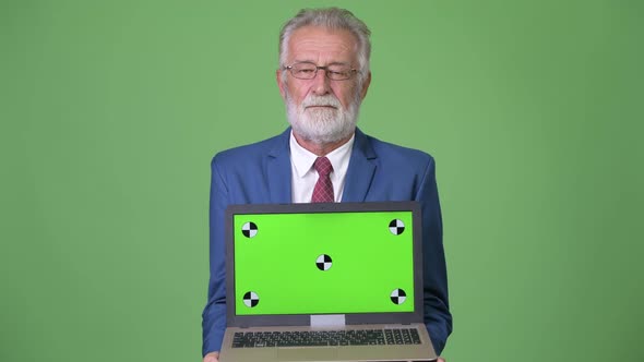 Handsome Senior Bearded Businessman Against Green Background