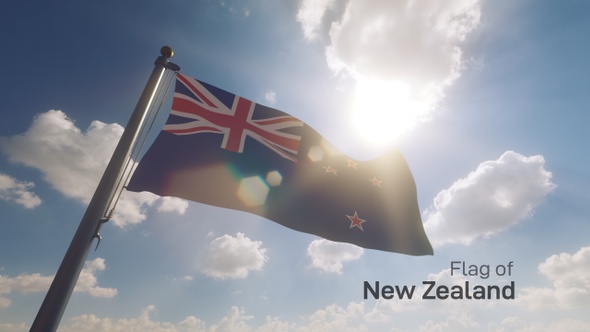 New Zealand Flag on a Flagpole V2