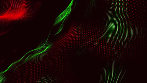 Abstract digital particle wave green red colorful tech line background