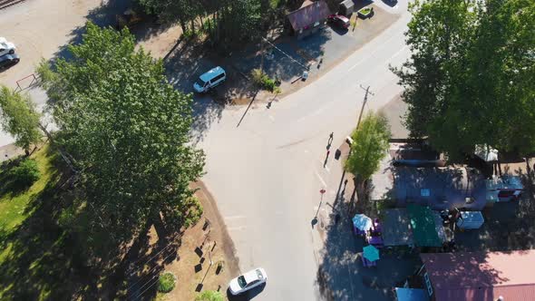 4K Overhead Drone Video of Main Street of Talkeetna, Alaska during Sunny Summer Morning