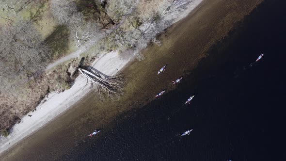 Bird's Eye View of Canoeists in a Lake