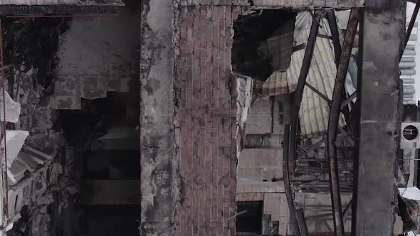 Vertical Video of a Damaged House During the War in Ukraine