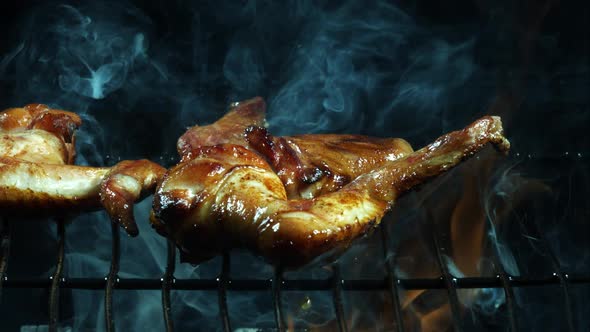 Grilling BBQ Chicken Wings in ultra slow motion 1500fps on a Wood Smoked Grill - BBQ PHANTOM 002