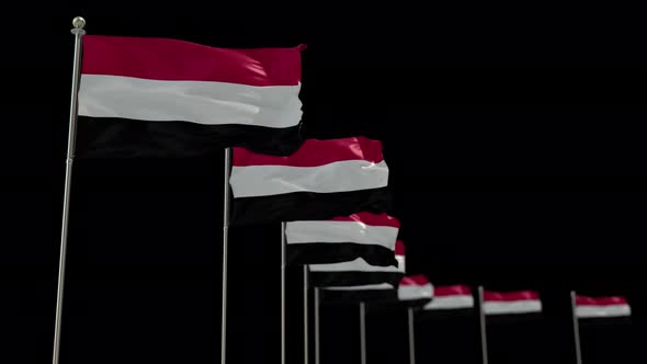 Yemen Row Of Flags Animation Include Alpha Channel