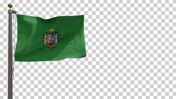Toledo Province Flag (Spain) on Flagpole with Alpha Channel - 4K