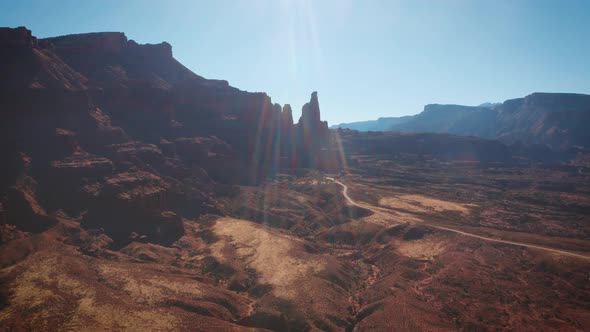 Aerial shot of the rugged landscape near Moad Utah