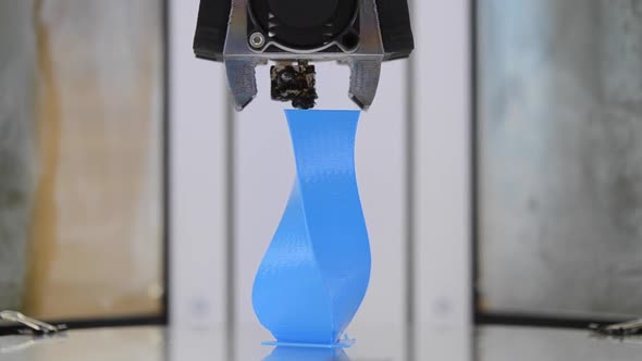3d Printing Printer Bright Blue Model Closeup