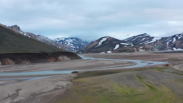 Drone View of Thorsmork Mountains and River Highlands of Iceland