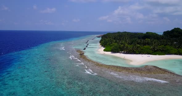 Wide angle drone abstract view of a white paradise beach and blue ocean background in best quality 4