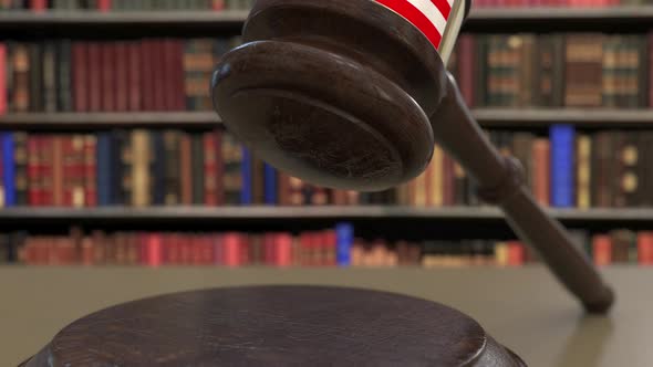 Flag of Puerto Rico on Falling Judges Gavel in Court