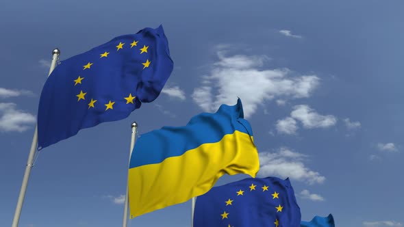 Flags of Ukraine and the European Union alt