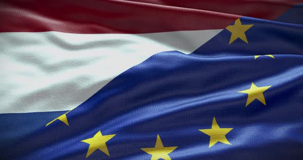 Netherlands and EU waving flag looped 4K