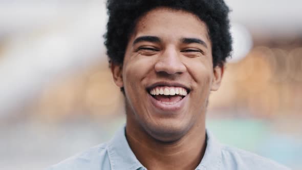 Portrait African American Man Laughing Loud Having Fun Laugh Happy Funny Carefree Guy Looking at