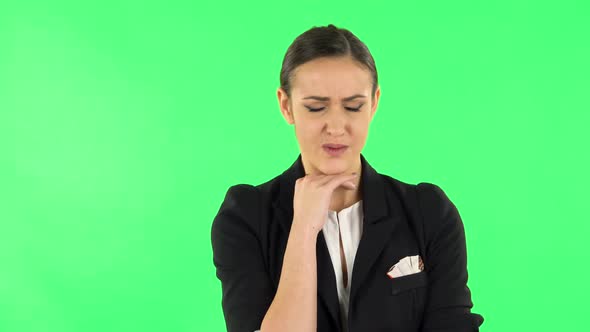 Woman Showing Disgust for Bad Smell or Taste. Green Screen