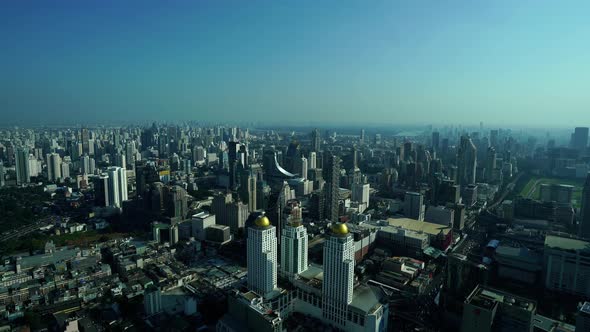 panning shot of Bangkok city downtown skyline, view from Baiyoke Tower II in Bangkok, Thailand