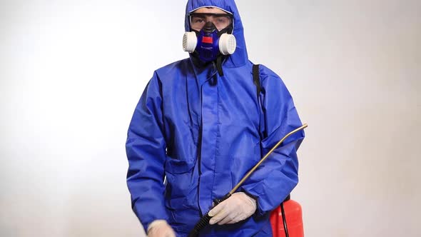 Pest Control Protective Equipment Ready to Disinfect on White Background