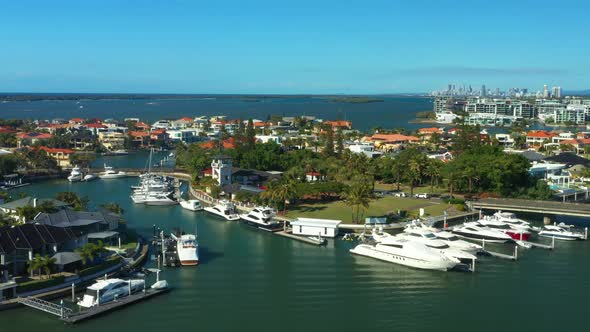 Sovereign Island Gold Coast Australia, luxury homes and boats. Aerial footage
