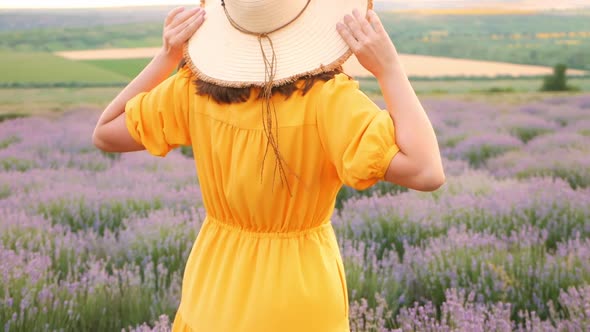 Beautiful Woman in Lavender Field Slow Motion