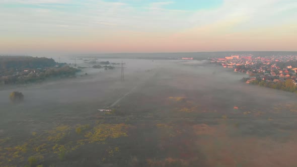 Aerial Suburb Fog