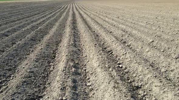 Aerial View Field is Plowed in Spring