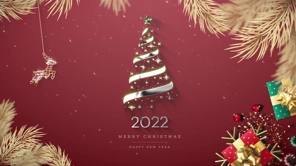 New Year Christmas Tree With Gift Background Loop