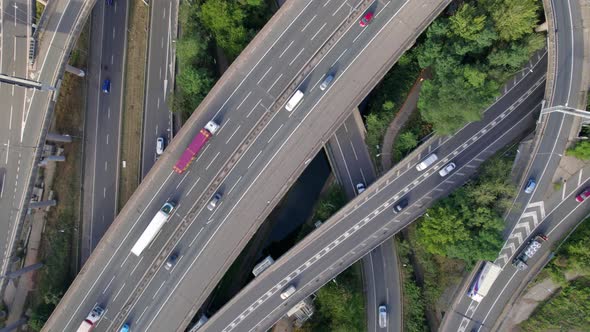 Vehicles Driving Navigating a Spaghetti Interchange Road System