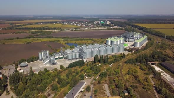 Aerial View of Agricultural Land and Grain Silo