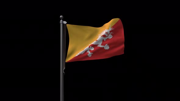 Bhutan Flag On Flagpole With Alpha Channel 4K