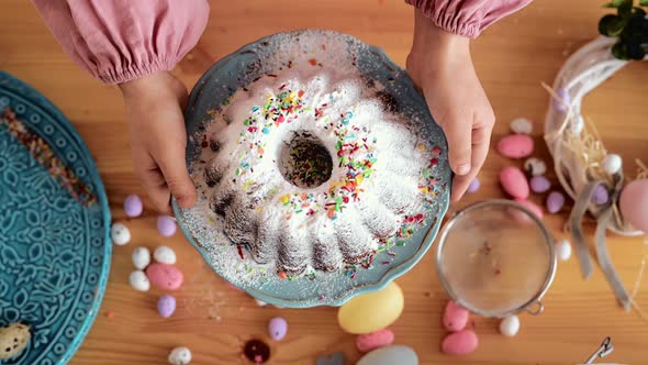 Cute Little Kid Daughter Helping Mom Adding Preparing Dough for Cake Together in Modern Kitchen