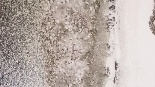 Vertical Video of Low Tide in the Ocean Near the Coast of Zanzibar Tanzania Aerial View