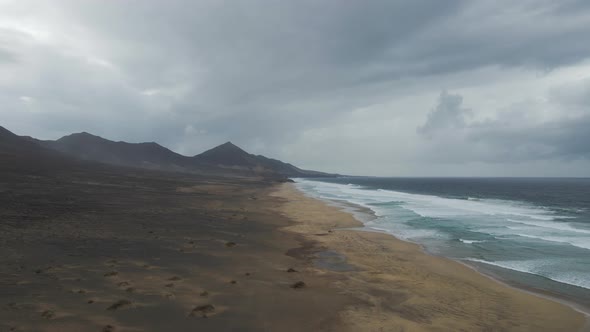 Aerial view of Playa de Cofete, Canary Islands, Spain.