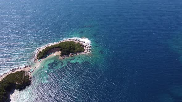 Idyllic Tropical Coastline Aerial View Paradise Beach in Albania Vacations Holiday Concept