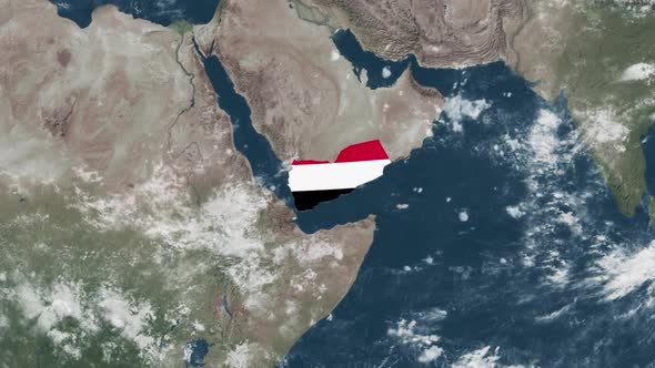 4K Globe Map of Yemen with a flag (Highlighted)