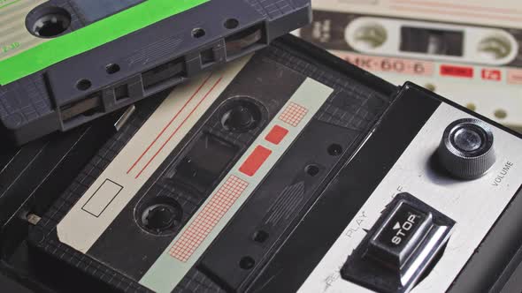 A Cassette Running in Audio Tape Old Music