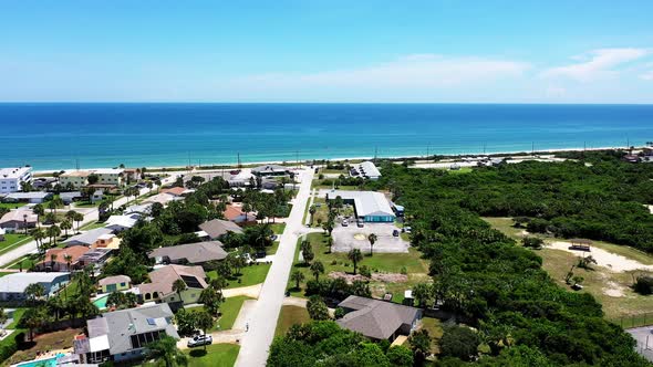 Aerial view of a residential neighborhood along the Atlantic Ocean in Central Florida.