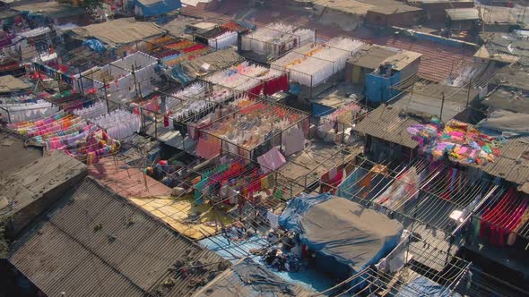 Mumbai, India, Dharavi slums, 4k aerial drone footage