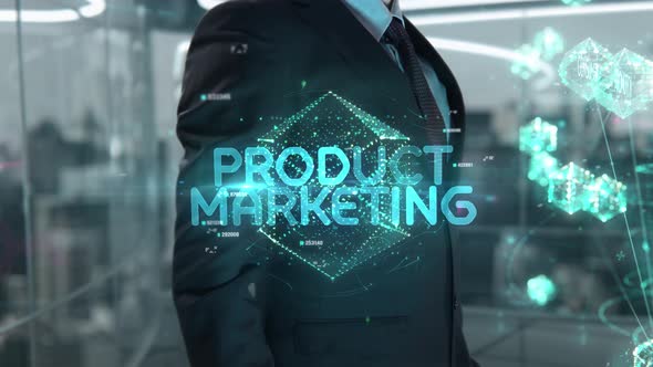 Businessman with Product Marketing Hologram Concept