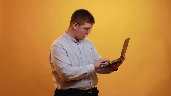 Busy Obese Man Distance Work Network Search