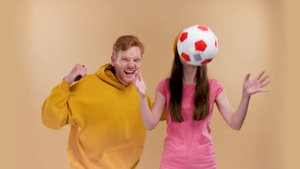 Cheerful Couple Watching Football Match Cheerful Fans Keeping Remote Controller Rejoice in Victory
