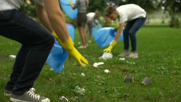 Active Citizens Collecting Garbage in Public Park, Society Against Pollution
