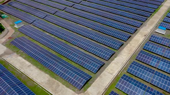 Aerial view of solar panels along Karnaphuli river, Bangladesh.