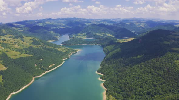 Aerial View on Beautiful Artificial Mountain Lake Zlatar in Serbia