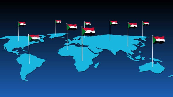 Sudan National Flag Fly On Earth Map Animation
