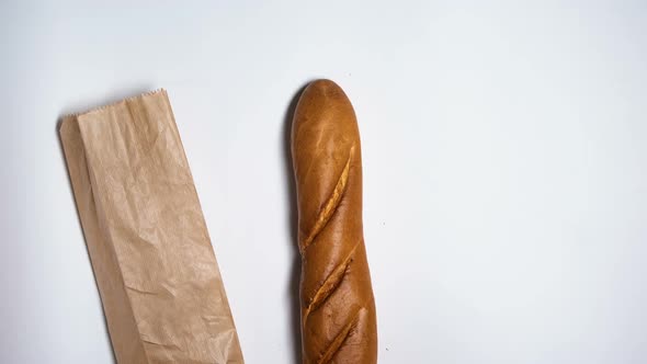 Paper Package Refusing in Favor of Reusable Eco Bag for Bread, Ecology Saving