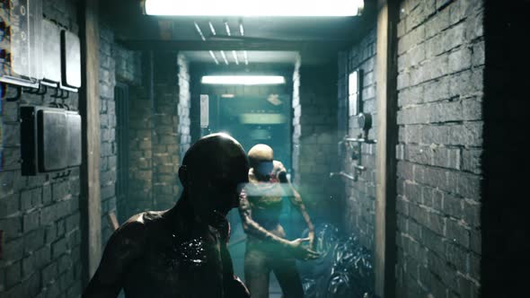 Zombies Walk Through A Dusty Bunker