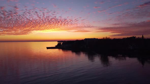 aerial Dream Sunset pink sky over a lake