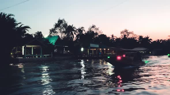 Amphawa River with Boats at Sunset Thailand