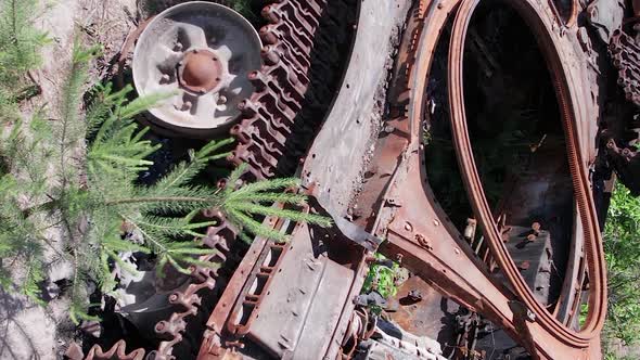 Vertical Video of a Destroyed Russian Military Equipment During the War in Ukraine