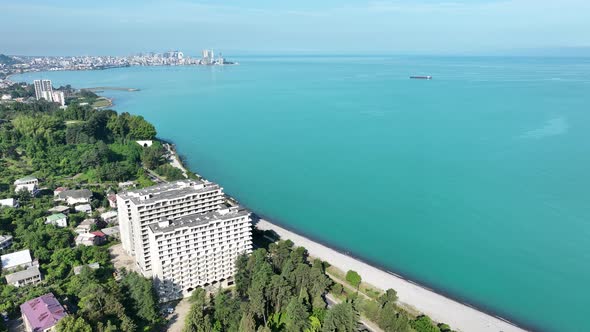 Aerial view of Makhinjauri coast in Batumi, Georgia 2022 summer